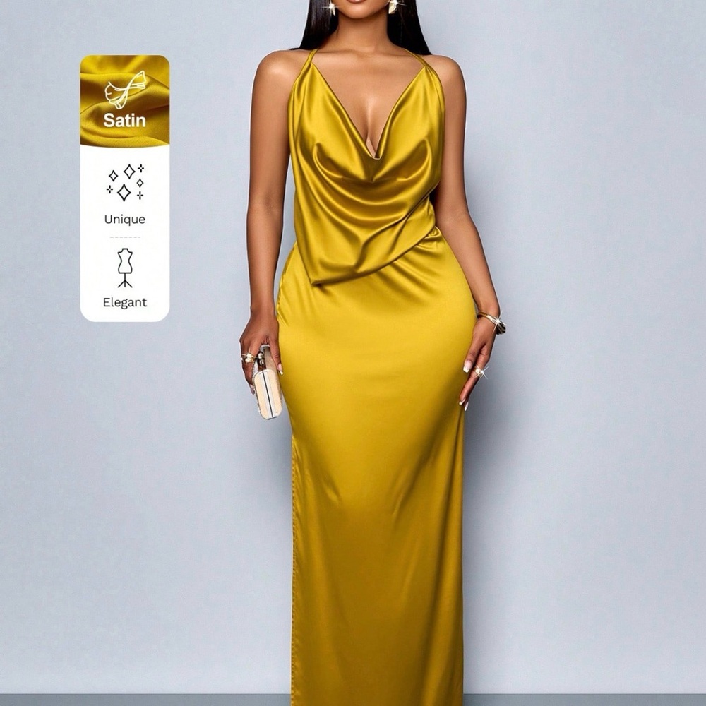 Glamorous Satin Yellow/Gold Maxi Dress